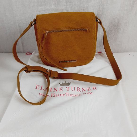 Elaine Turner Handbags - Elaine Turner Cam Crosssbody Bag Calf Hair Golden Flag Handbag with Dust Bag